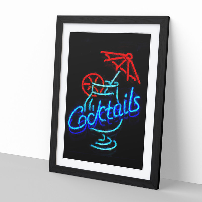 Cocktails Sign - Picture Frame Graphic Art, 65cm H x 48cm W x 2cm D, Black Framed