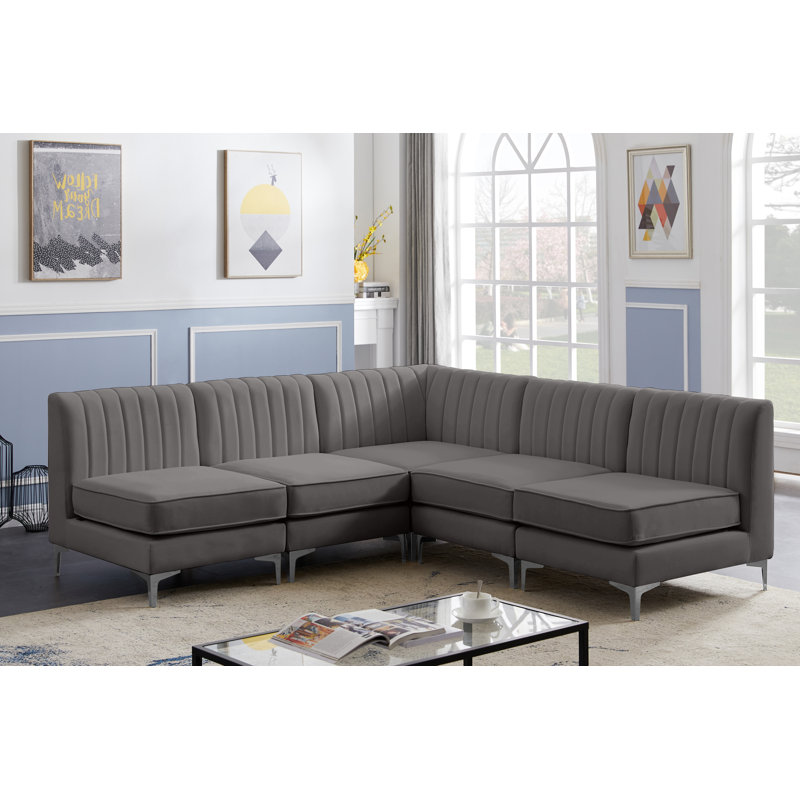 Enson Velvet L-Shaped Sectional Reversible, Grey Velvet
