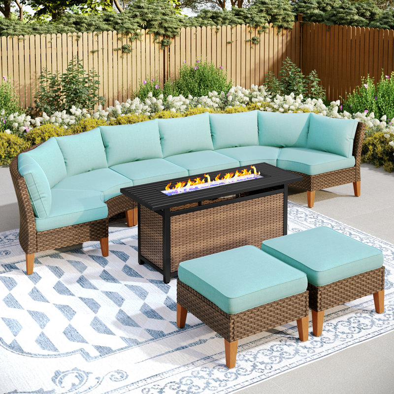Argyri 8 - Person Modular Patio Conversation Set with Cushions, Blue