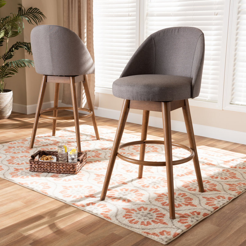 Hendrikus Swivel Upholstered Counter Stool with Solid Wood Frame, Grey, Bar Stool (29.5" Seat Height)