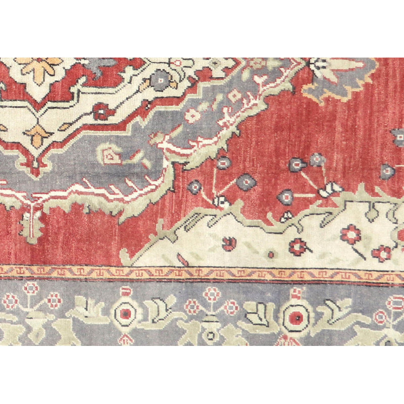 One-of-a-Kind Hand-Knotted 1960s 5'4" x 11'2" Runner Wool Area Rug in Red/Gray/Beige