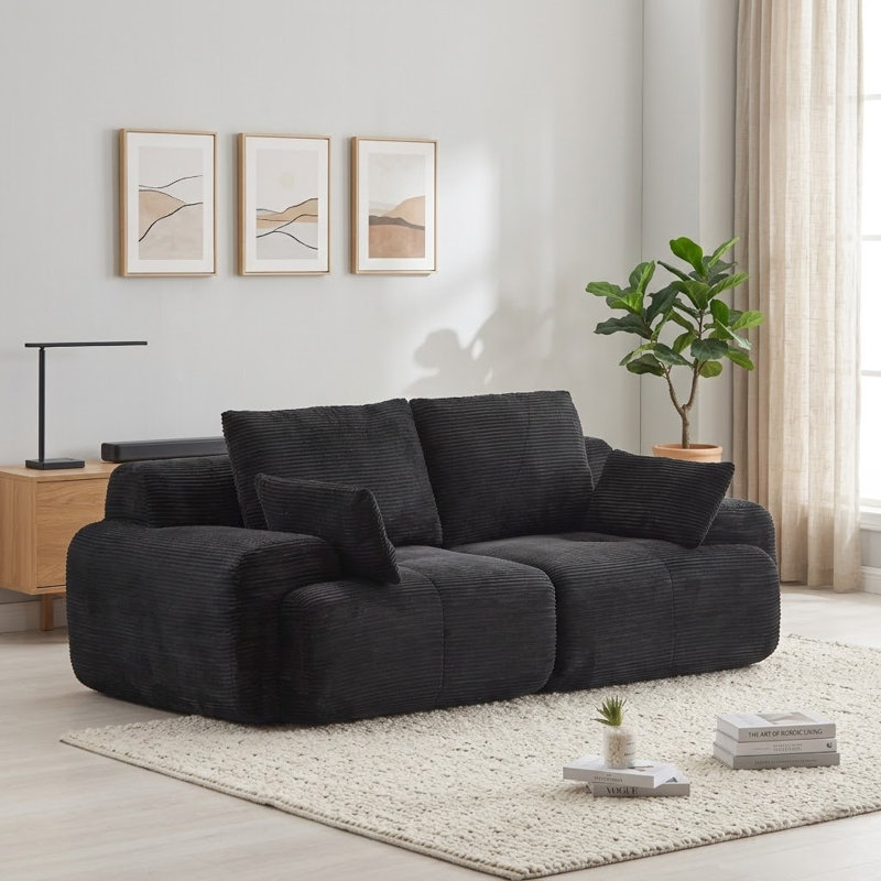 Modern Corduroy Extra Deep Modular Compression Loveseat, Black