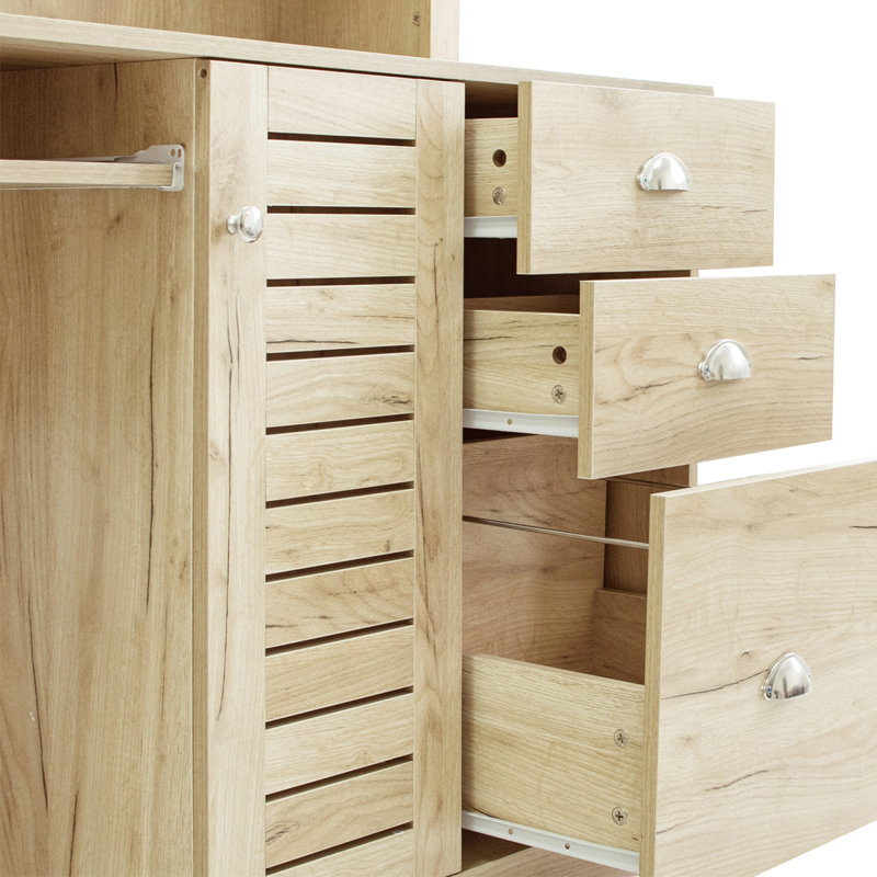 Home Office Computer Desk with 3 Large Drawers & Hutch, Natural