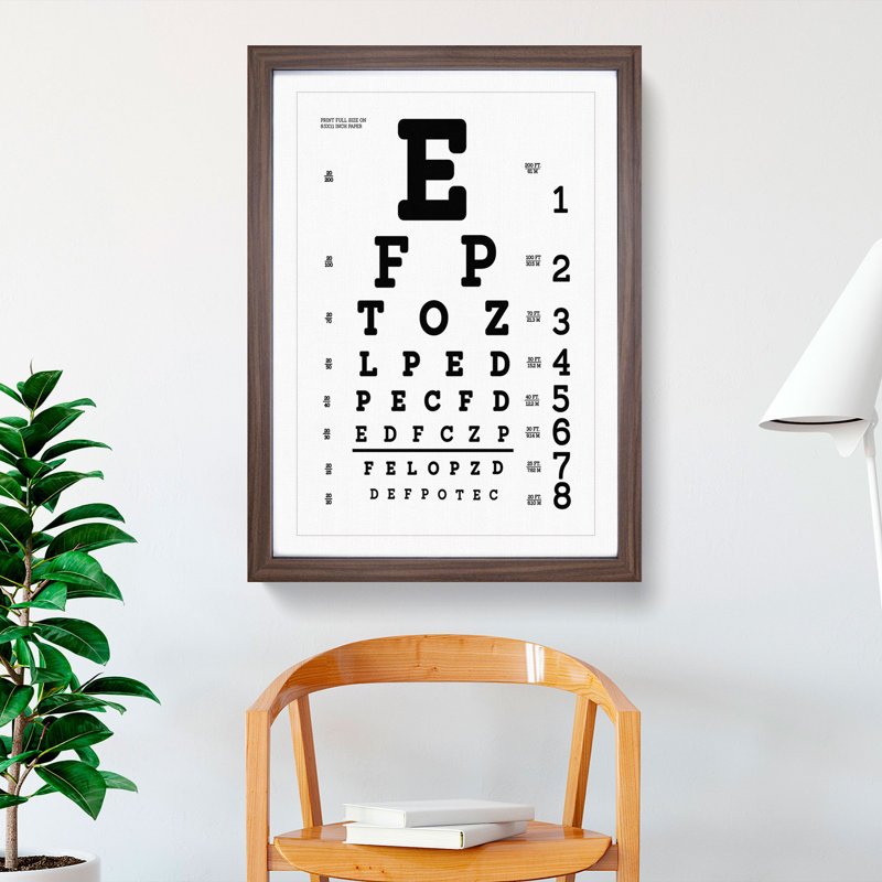 Eye Test Chart - Framed Print, 36cm H x 27cm W x 2cm D, Walnut