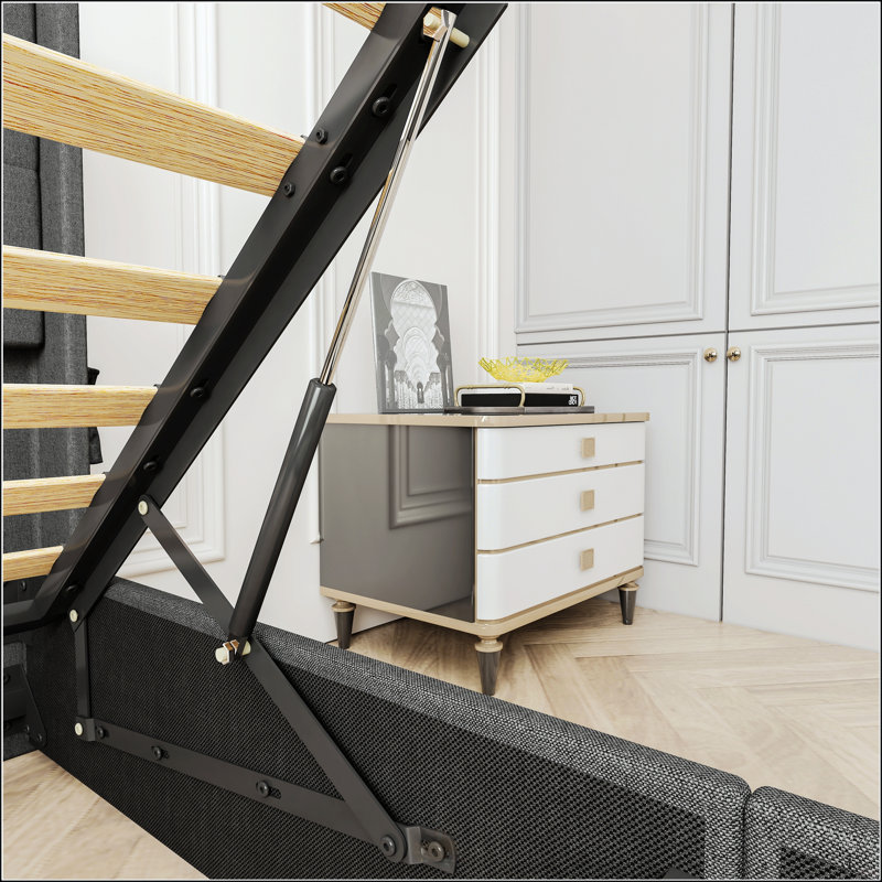 Structure de lit double avec lit de rangement à vérin à gaz et tête de lit à oreilles moderne, Double, Gris foncé