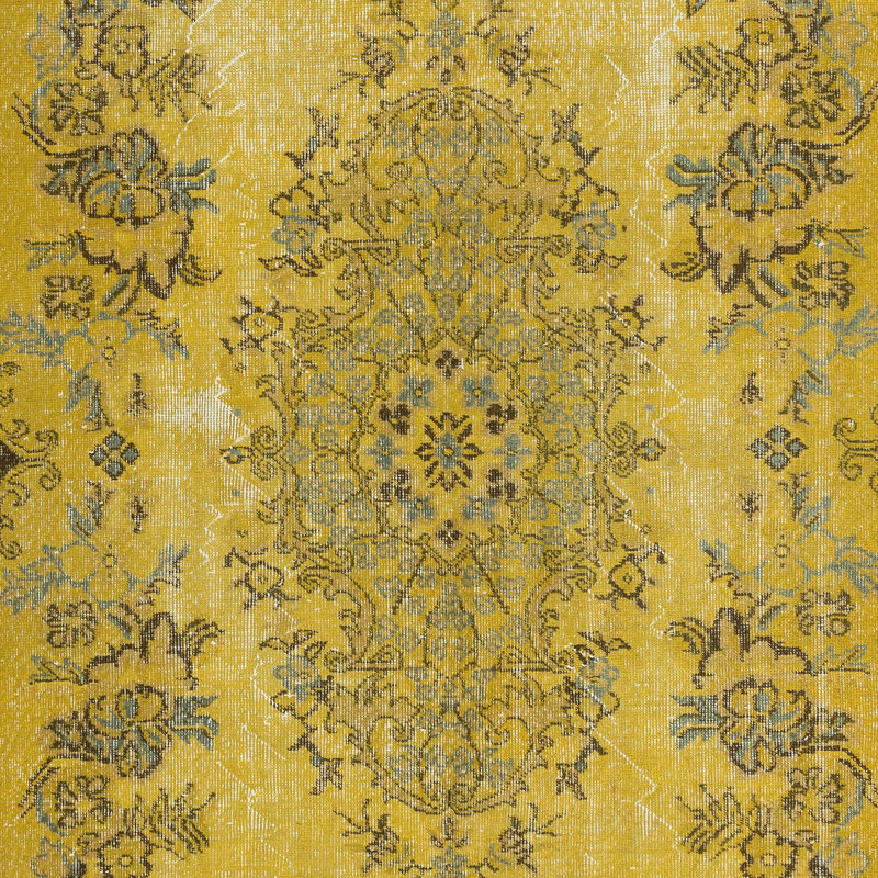 Tapis de salon contemporain 5,5 pi x 9,6 pi en jaune, noué à la main tapis turc