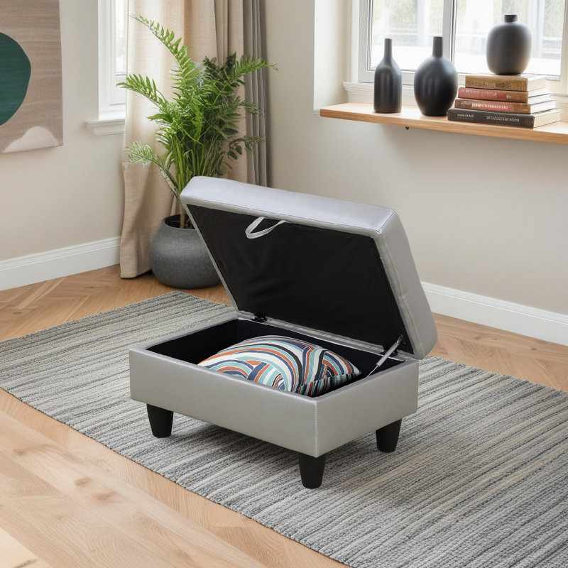 Repose-pieds avec rangement en faux cuir, Argent