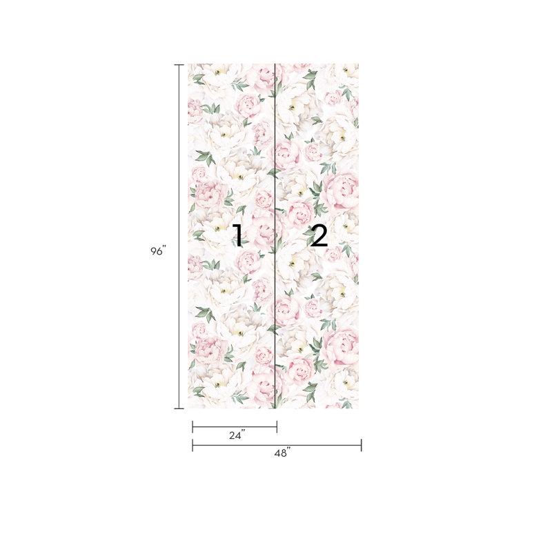 Papier peint adhésif moyen pivoine moyenne, L 96 po x l 48 po, Rose