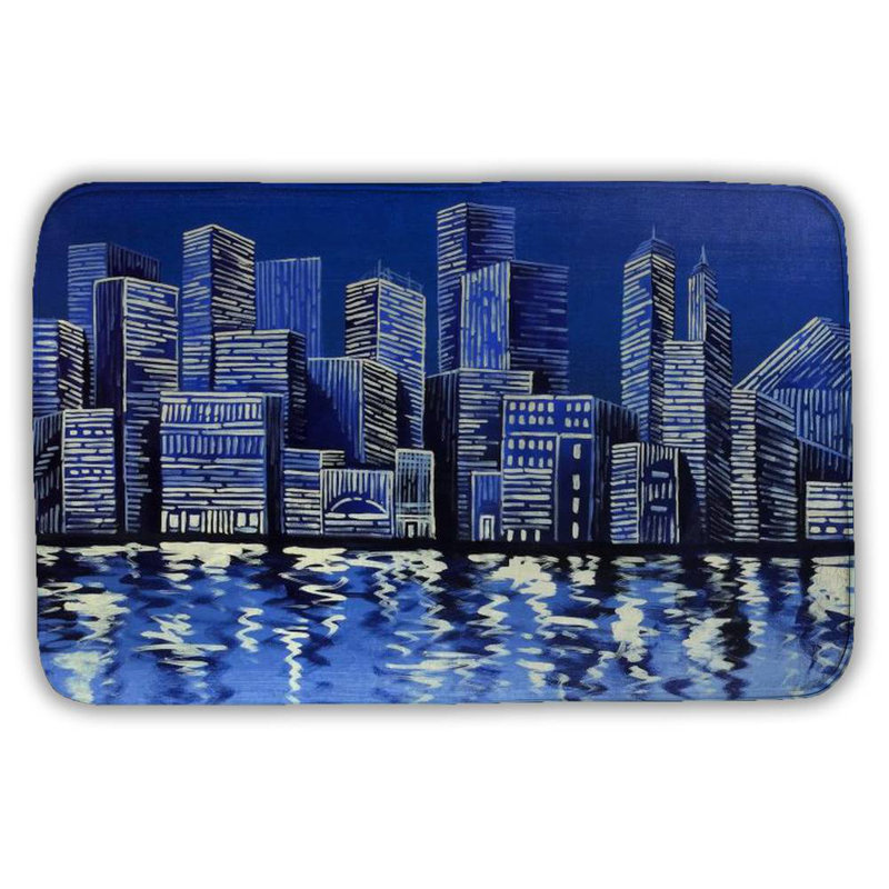 Blue skyline Bath Mat with Non-Slip Backing - Quick Dry Memory Foam Bathroom Rug - Absorbent - Modern Plush Spa-Style - Machine Washable