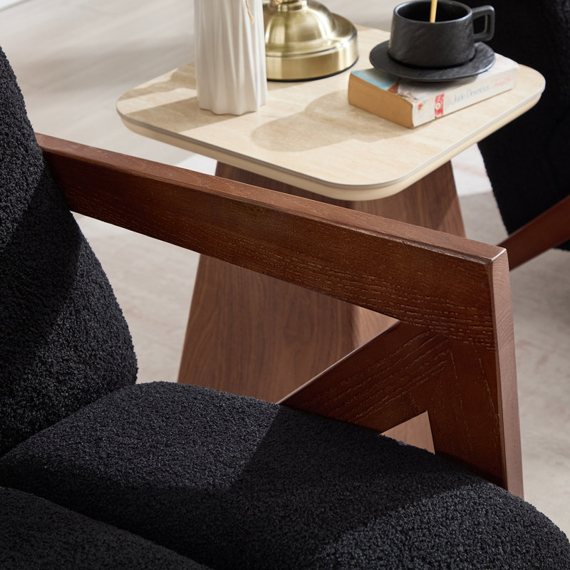 Ensemble de 2 fauteuils de salon modernes rembourrés en tissu Sherpa noir, Noir