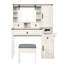 Bureau de coiffeuse avec miroir coulissant, lumières, plateau en verre, station de charge, 4 tiroirs, 2 armoires et tabouret - blanc, rangement pour cosmétiques multiples