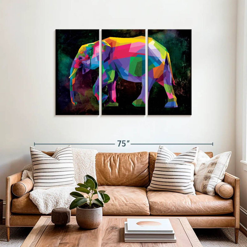 Éléphant de couleur géométrique Brampt, H 36 po x l 57 po