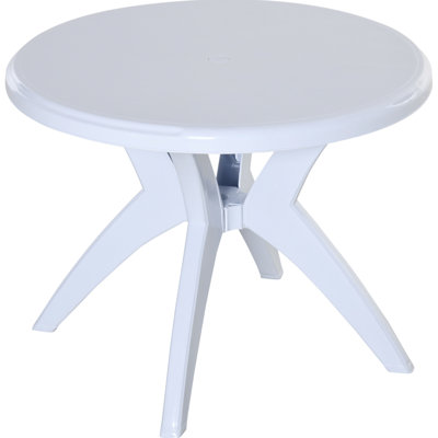 Table ronde blanche en plastique de 36,68 po avec trou pour parasol, idéale pour les fêtes entre amis, détente sous le porche, table de bistro antidérapante, préparation au kayak au bord de la piscine, jeux, 88 lb