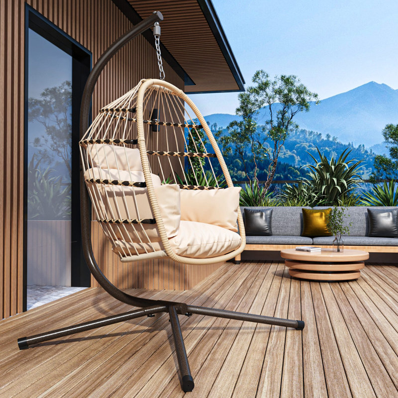 Balancelle suspendue pliable pour patio avec support, Naturel