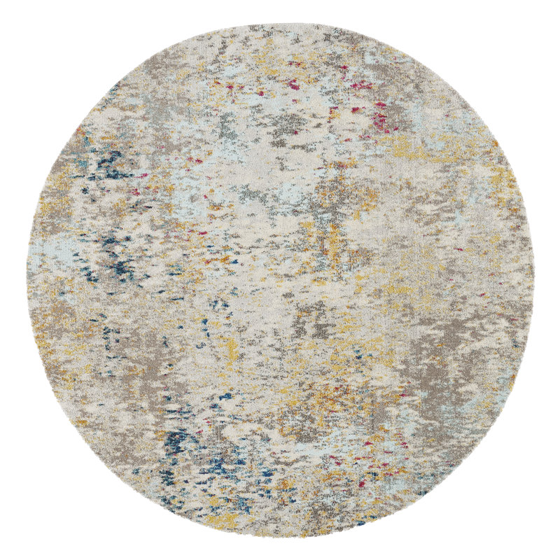 Round Grey and Gold Hand-knotted Synthetic Area Rug