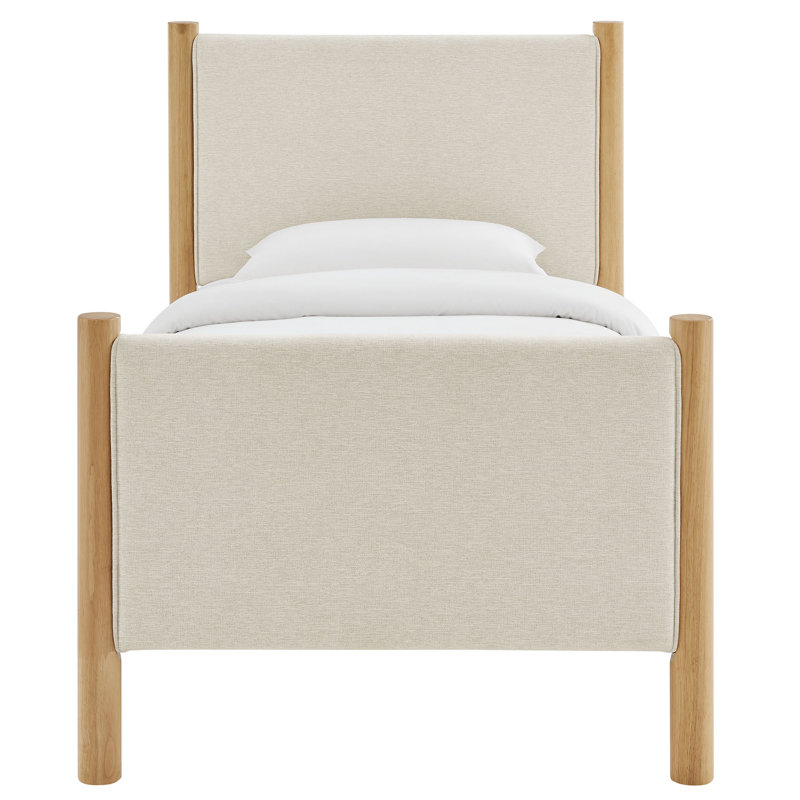 Lit plateforme tapissier Maven Boucle, Chêne peint ivoire, Simple, Bois manufacturé