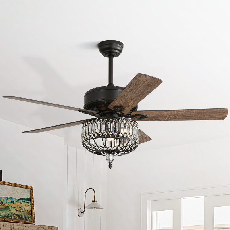 Ventilateur de plafond 52 pales 52 po avec télécommande, noir et brun, pour tout espace