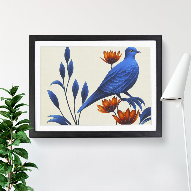 An Art Deco Dove Bird - Single Picture Frame Print, 46cm H x 64cm W x 2cm D, Black