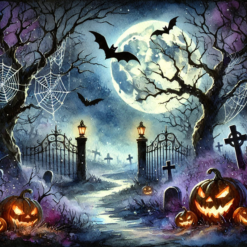 Haunted Graveyard Path Canvas, 12" H x 12" W x 1" D