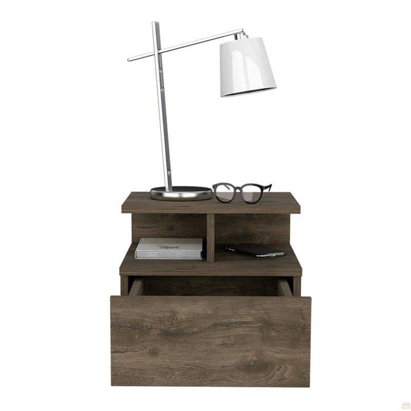 Floating Nightstand With Drawer And Open Storage Shelves, Brown