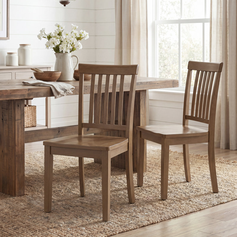 Tanvier Slatted Back Dining Chair Solid Wood Side Chair, Light Brown
