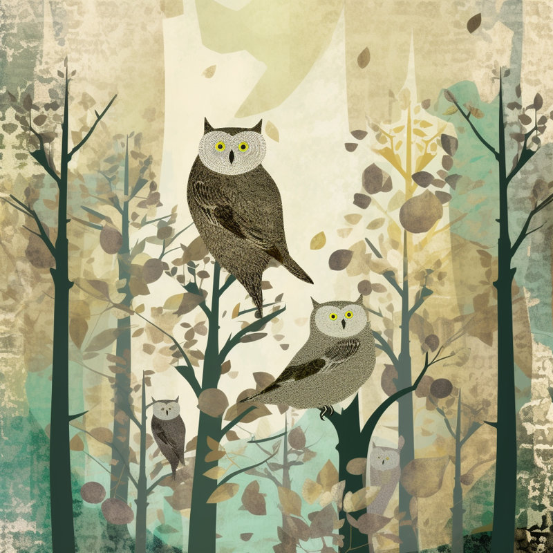 Hibou rideaux de fenêtre animaux drapés verts, L 40 po x L 61 po