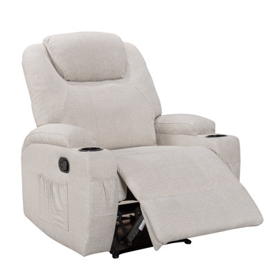 Gunna 73 cm Manual 3-Position Linen Fabric Recliner Chair with 2 Cup Holders