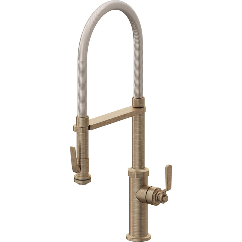 Culinary Pull-Out Kitchen Faucet With Squeeze Sprayer, Antique Brass Flat