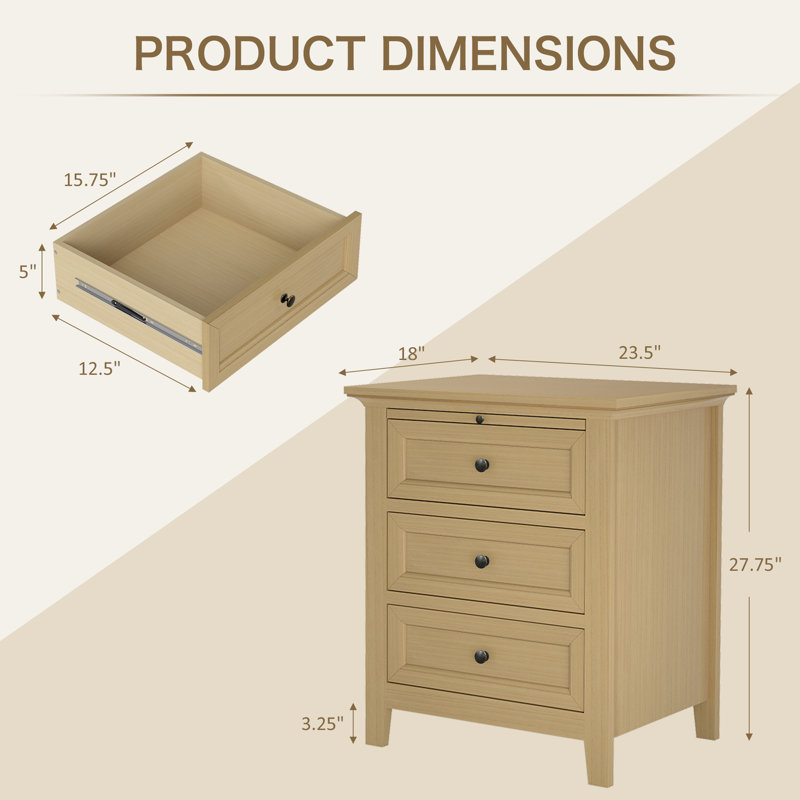 Table de chevet en bois massif avec 3 tiroirs