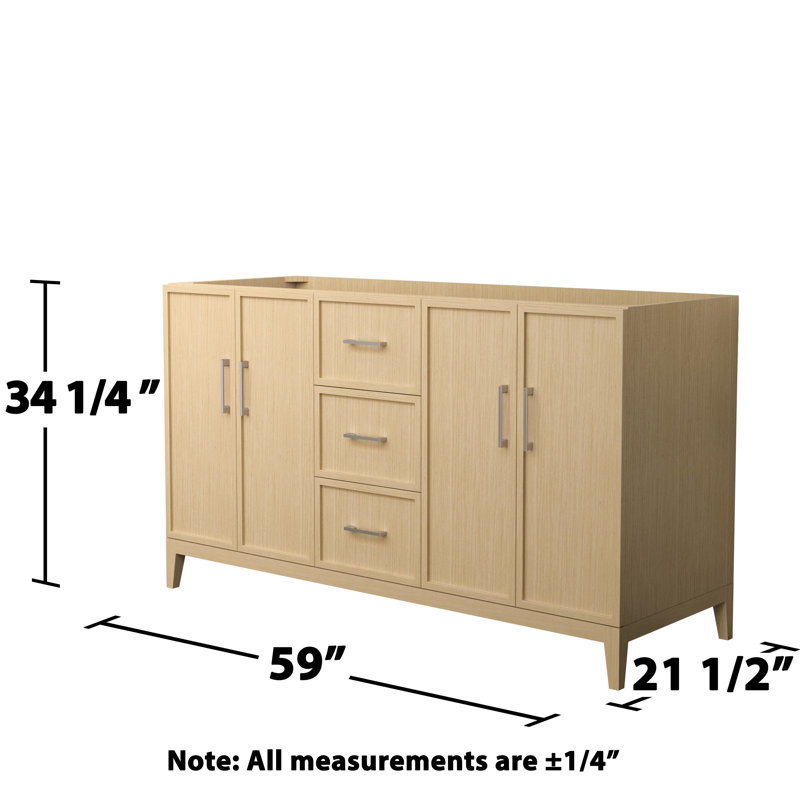Elan 59'' W Double Bathroom Vanity Base, Tan/Brushed Nickel