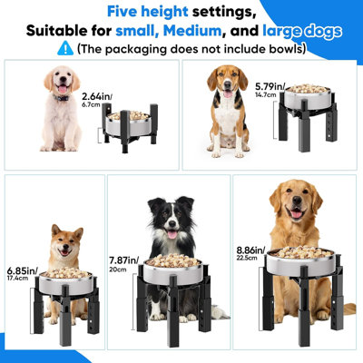 Support à bol pour chien à hauteur réglable, 5 réglages de hauteur de 2,64 à 8,86 pouces (bols non inclus), et station d'alimentation et d'eau facile à nettoyer pour les chats et les vieux chiens et les grands chiens, convenant à un bol simple ou double