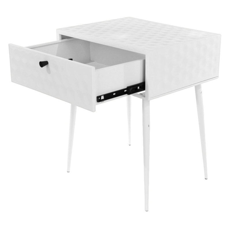 Loar 1-Drawer Metal Bedside Cabinet, Eccentric Mid-Century Nightstand for Bedroom, White