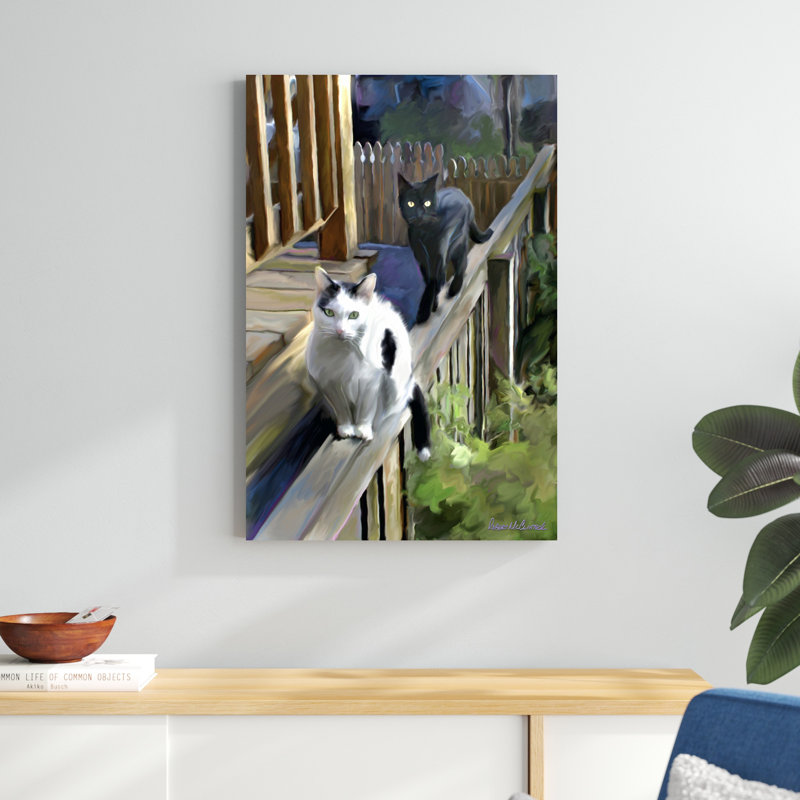 " Cats Fencing " by Robert McClintock Painting Print, 36" H x 24" W x 1.25" D