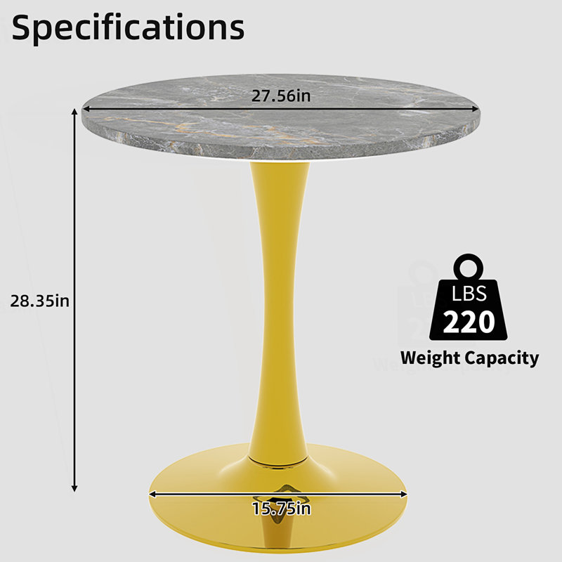 Table d'appoint ronde avec base piédestal, Doré, Gris
