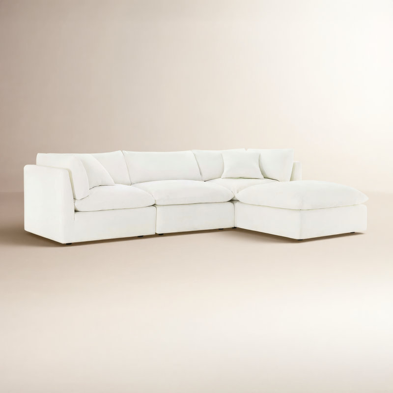 Annabella 4 - Piece Modular Upholstered Reversible Chaise Sectional , Elite Ivory Textured Performance Chenille