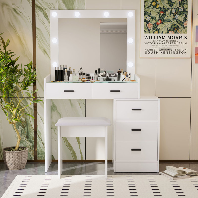 Coiffeuse réglable blanche avec 5 tiroirs