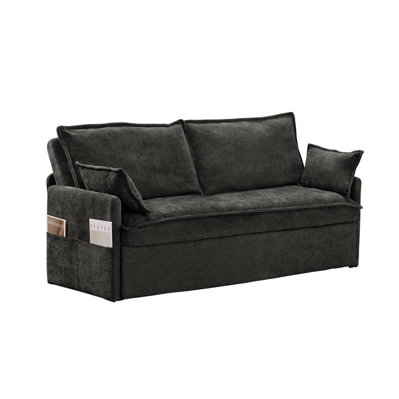Canapé-lit 59,5 pouces, canapé-lit en tissu chenille, rangement latéral et chaise de chargement USB / C pour salon, chambre à coucher, appartement