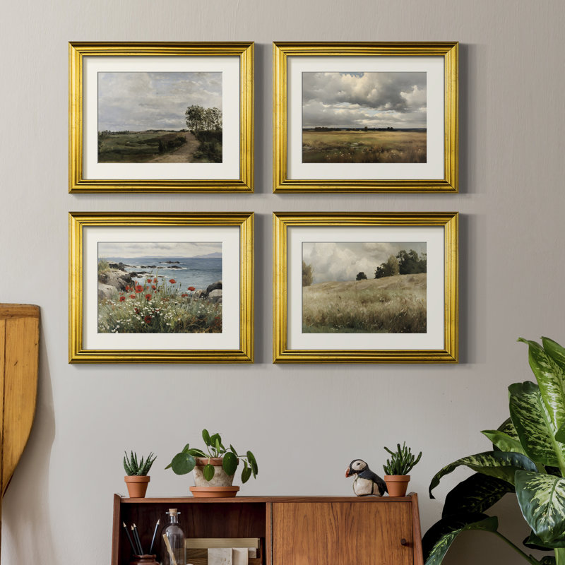 «Vintage Landscape XCVII», ensemble de 4 reproductions encadrées