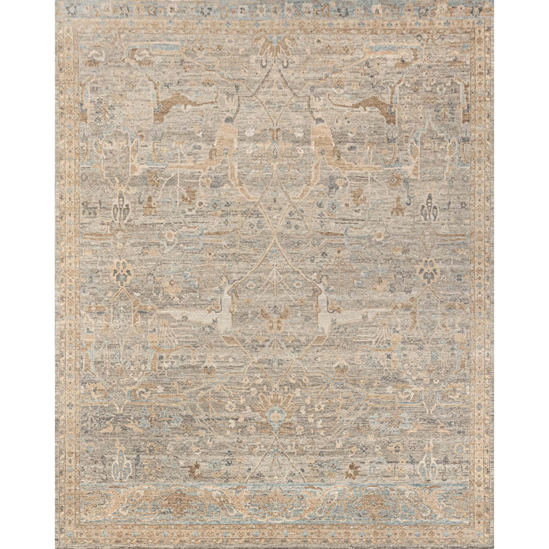 Hand Knotted Wool Oriental Area Rug in Blue/Gray/Brown, Rectangle 6' x 9'