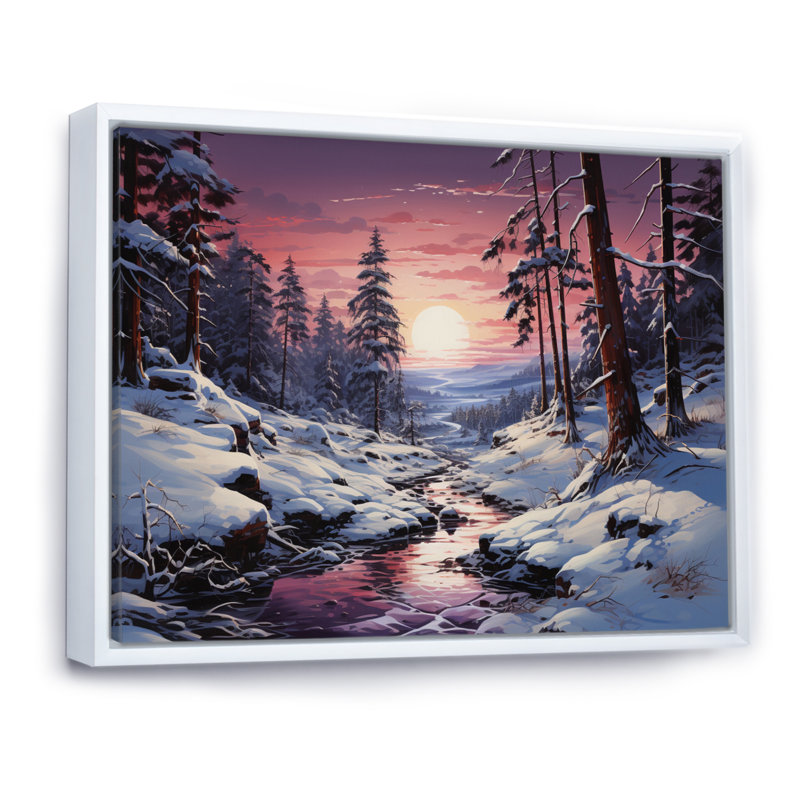 " Pine Tree Winters Magic III ", White Floater Framed, 12" H x 20" W x 1" D