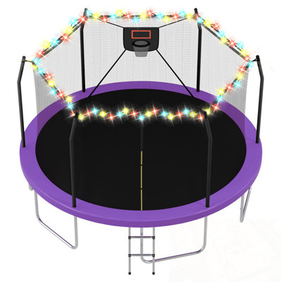 Trampoline with Lights and Basketball Hoop