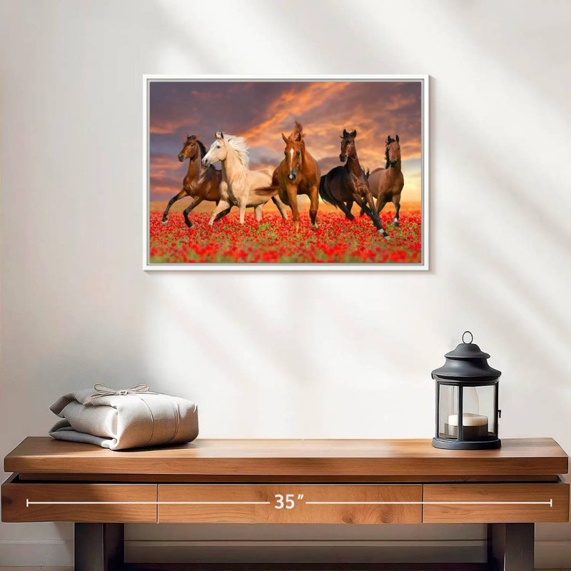 Mustang Horses, 19 po x 13 po, Cadre flottant blanc