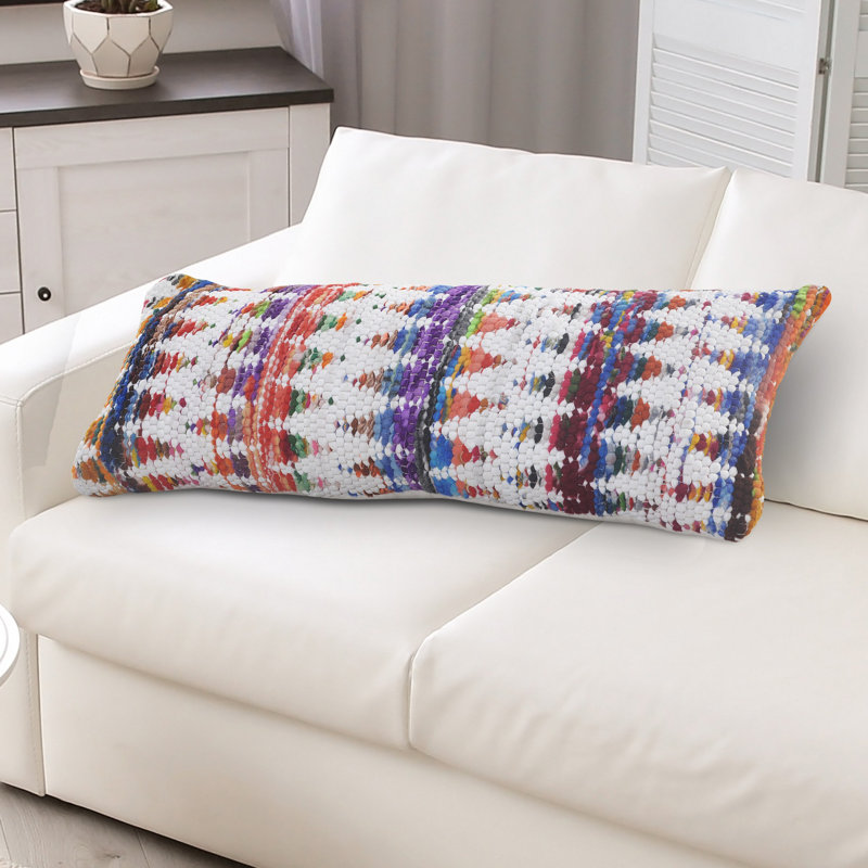 Handmade Chindi Multicolor Chevron Striped Throw Pillow, Polyester/Polyfill