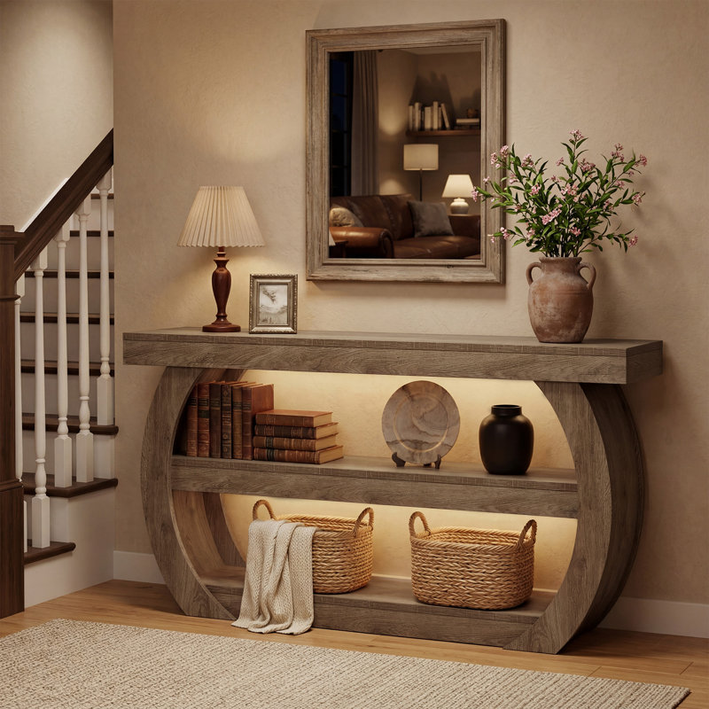 Farmhouse Console Table, 3-tier Wooden Entryway Table With Storage, 63-inch Long Rectangular Sofa Table Behind The Couch For Entrance, Hallway, Living Room (natural)