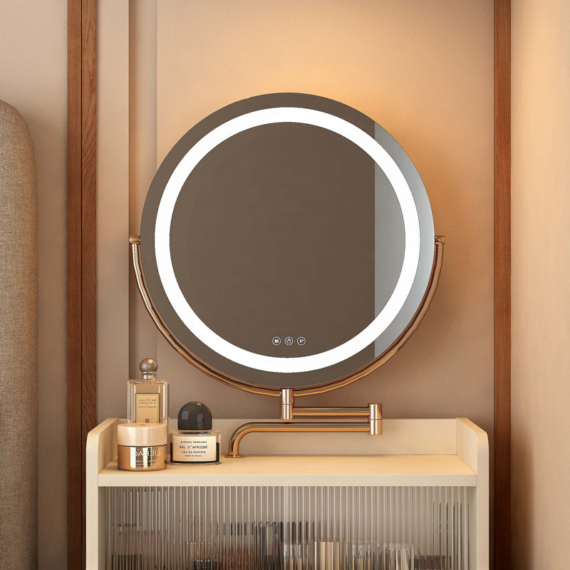 Ensemble de coiffeuse 3 en 1 avec miroir et lumière, petit ensemble de coiffeuse avec station de charge, avec 2 tiroirs et espace de rangement ouvert, avec tabouret rembourré, coiffeuse compacte pour petite surface