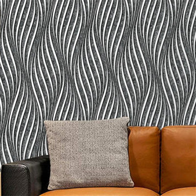 Modern Minimalist Black And Silver Striped Non-Adhesive Wallpaper For Bedroom