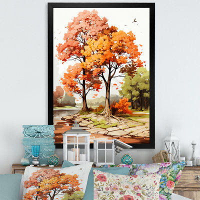 «Two Orange Trees in Autum Watervolor», reproduction sur toile