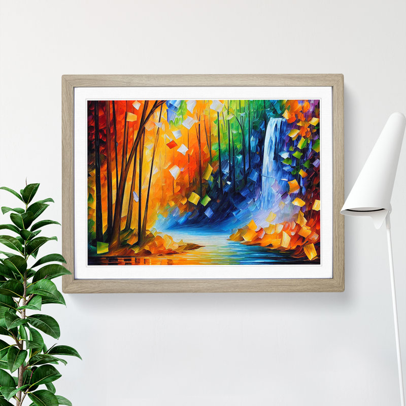 Glimmering River Waterfall - Framed Print, 34cm H x 46cm W x 2cm D, Oak