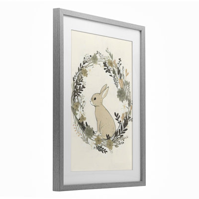 Pastoral Bunny Wreath Framed Print Under Glass, design by Creative Studio