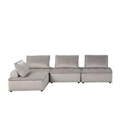 Aveline 120"W Light Gray Velvet 4 Pc Sectional Sofa